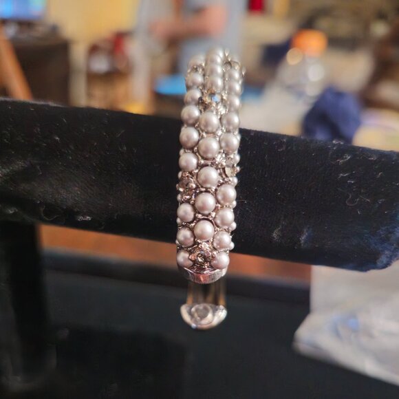 Vintage Antique Silver Bracelet with Gray Pearls and Black Diamond Stones - Picture 3 of 7